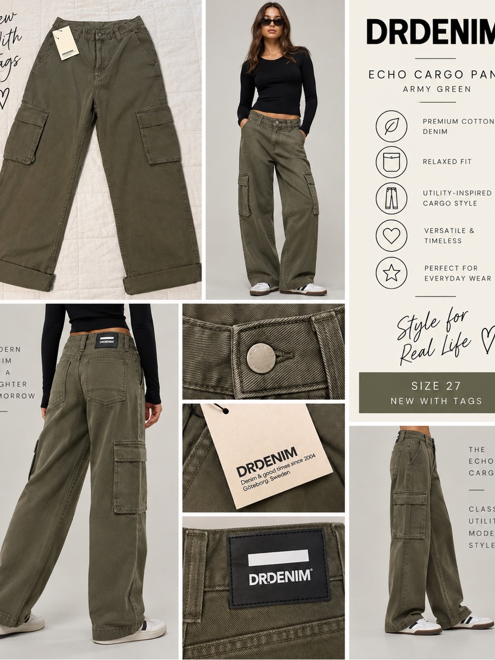 Dr. Denim Echo Cargo Pants - Army Green